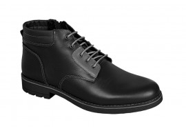 Ghete barbati casual, din piele naturala, cu siret si fermoar, imblanite, negru, GKR Imperia - GKR65N